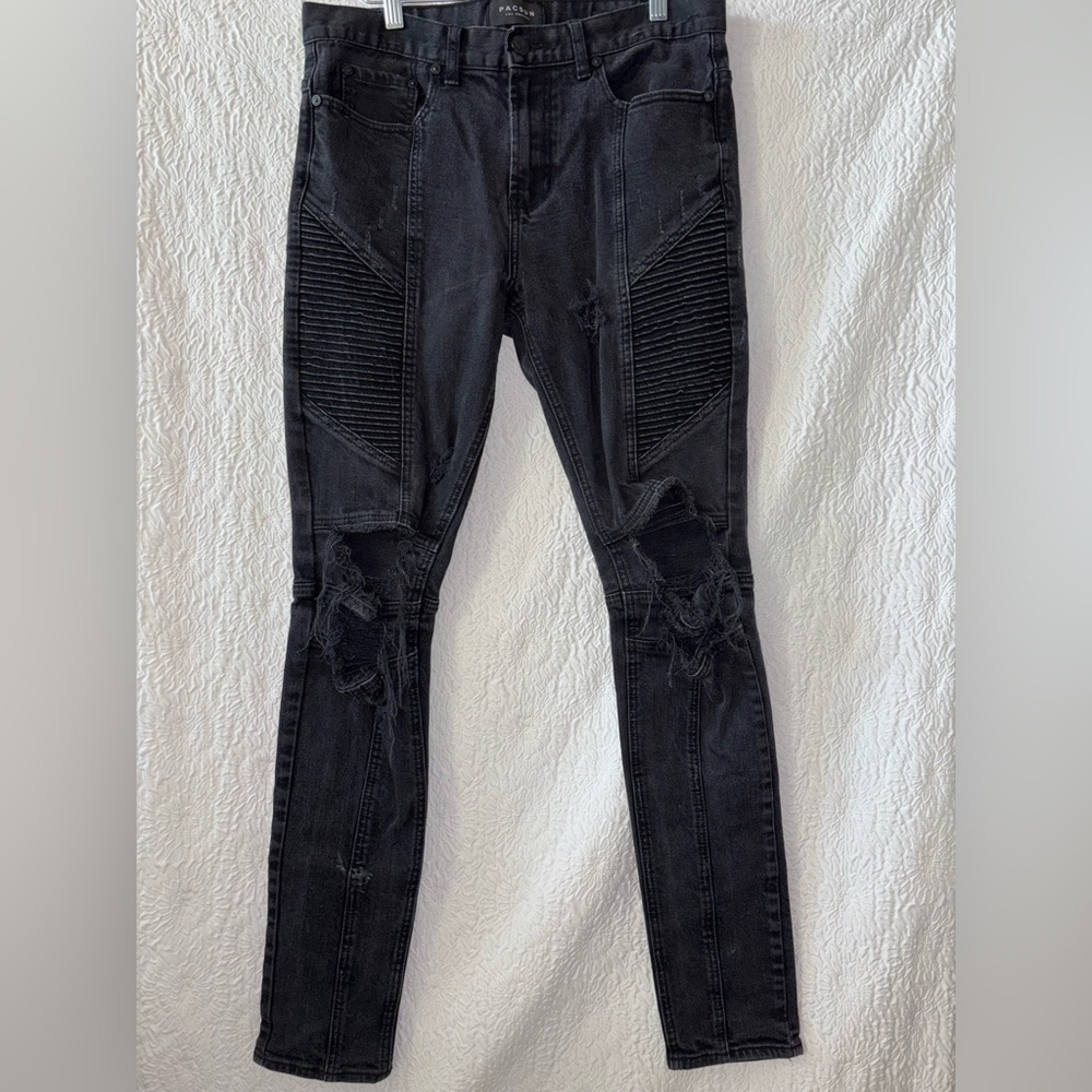 PacSun Comfort Stretch Distressed Stacked Skinny Moto Biker Jeans